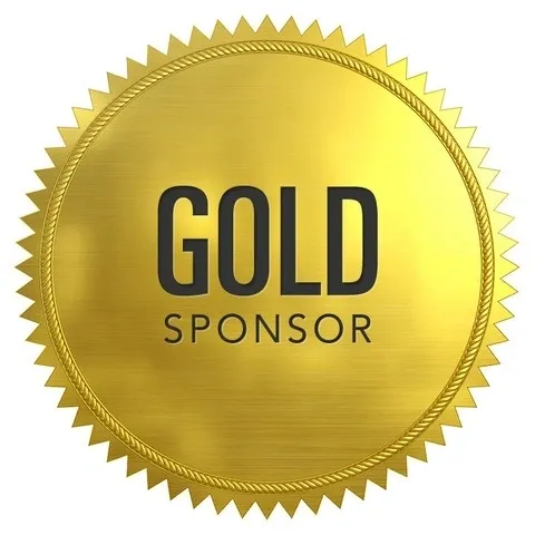 A gold sponsor seal with the word " gold " on it.