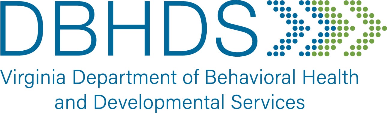 A blue and white logo for the department of behavioral developmental services.